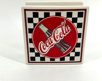 Vintage 1995 Coca-Cola Ceramic Napkin Holder Enesco Checkerboard Diner Decor NEW