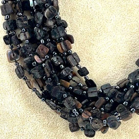 Chunky Multi Strand Dark Shell Bead Statement Nec… - image 3