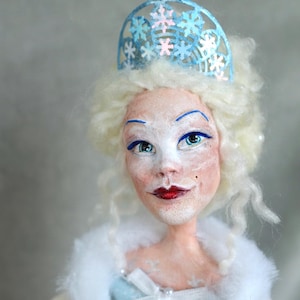OOAK Snow Queen Art Doll: Handmade Polymer Clay Winter Figurine