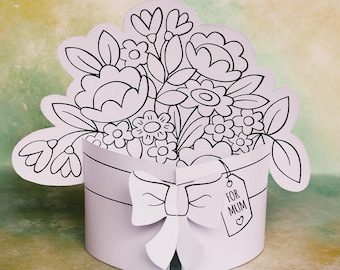 Mother's Day Paper Flower Craft Kit, Coloring Page Bouquet (PDF Pattern)