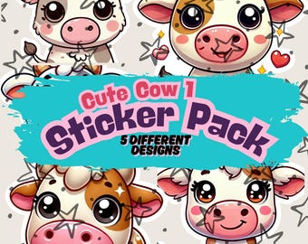 Cute Cow Sticker Sheet, Digital Planner Stickers (PNG)