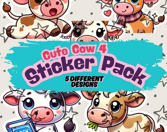 Cute Cow Sticker Sheet, Cottagecore Planner, Digital Stickers (PNG)