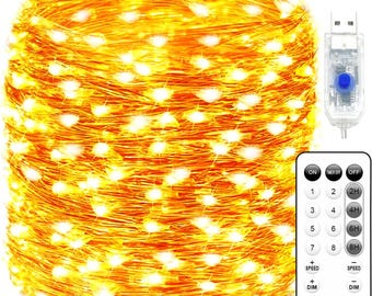 Fairy Lights Plug in 66FT 200 LED USB Twinkle Lights for Bedroom Copper Wire Lights with Remote and Timer 8 Modes, Waterproof String Lights