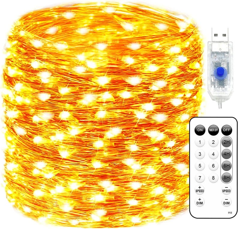 Luces de hadas enchufables de 66 pies, 200 LED USB, luces parpadeantes para dormitorio, luces de alambre de cobre con control remoto y temporizador, 8 modos, luces de cadena impermeables imagen 1