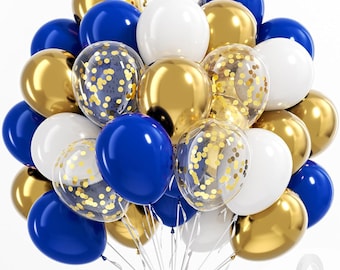 Royal Blue Gold White balloons, 60pcs 12 Inch Navy Blue Metallic Gold Confetti Balloon for Wedding Graduation Baby Shower Birthday Decor