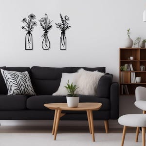 3 piezas de flores de metal para decoración de pared, estilo rústico, estilo granja, color negro, minimalista, para sala de estar, baño, dormitorio y comedor. imagen 4