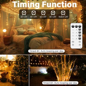 Luces de hadas enchufables de 66 pies, 200 LED USB, luces parpadeantes para dormitorio, luces de alambre de cobre con control remoto y temporizador, 8 modos, luces de cadena impermeables imagen 4