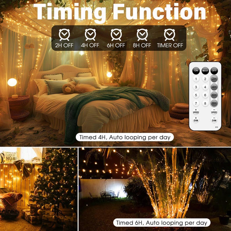 Luces de hadas enchufables de 66 pies, 200 LED USB, luces parpadeantes para dormitorio, luces de alambre de cobre con control remoto y temporizador, 8 modos, luces de cadena impermeables imagen 4