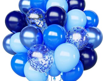 Blue Balloons Set, 65pcs 12 inch Metallic Blue Balloons Navy Blue Blue Confetti Macaron Baby Blue Latex Balloons for Birthday Baby Shower