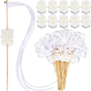 100 Sets Ribbon Wedding Wands with Bells Ribbon Sticks Wedding Tags, Party Favors Streamers.