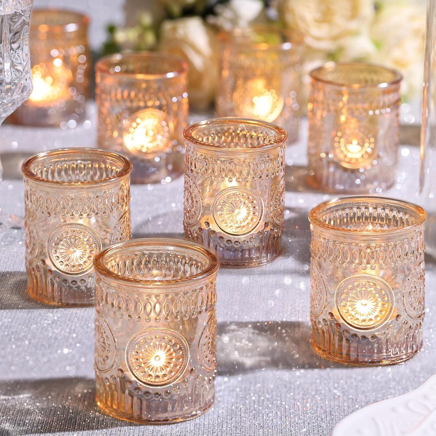 24pcs Gold Glass Votive Candle Holders, Wedding Decorations, Gold Centerpieces for Tables, Bridal Shower Fall Party Home Table Decor