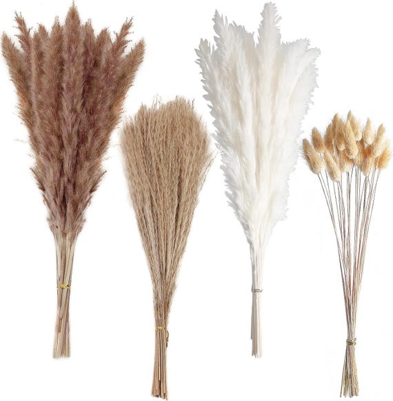 100 PCS Small Boho Pampas Grass, 17" Naturally Dried Pompas, Pampas Grass Decor for Wedding , Boho Party Decorations, Table Decor