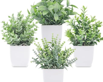 4 Pack Fake Plants Mini Artificial Greenery Potted Plants for Home Decor Indoor Office Table Room Farmhouse Bathroom Decor