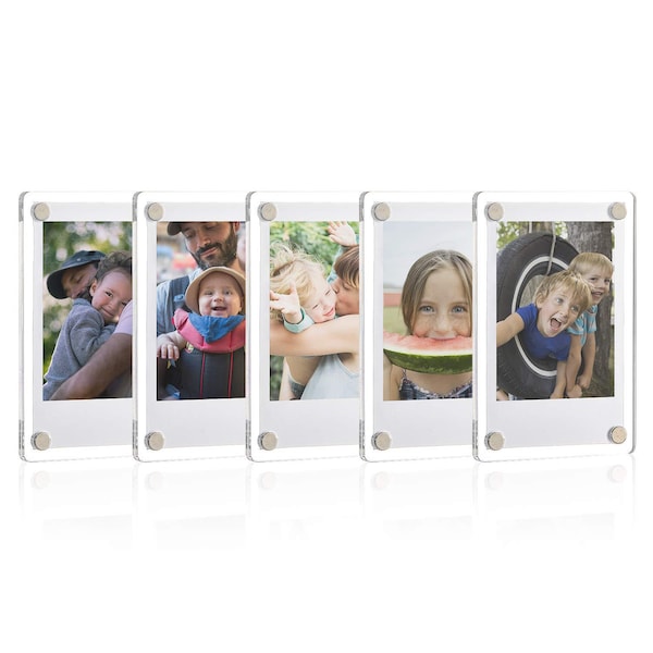 Acrylic Fridge Magnetic Frame, Double Sided Photo Refrigerator Magnet Picture Frame for Fujifilm Instax Mini, 2.36 x 3.54 Inch, Pack of 5