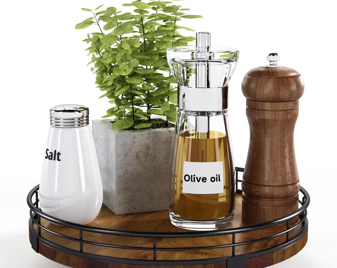 Farmhouse Oak 9" Lazy Susan Turntable Organizer for Cabinet, Round Wooden Lazy Susan Organization and Storage for Dining Table, Pantry