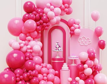 Kit de arco de globos rosa, guirnalda de globos rosa fucsia metalizados de diferentes tamaños para baby shower, cumpleaños, princesa, graduación, Día de San Valentín.