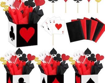 6 Set Casino Party Decorations Casino Favor Boxes (6 x 6 x 6 Inch) Casino Centerpiece Sticks Casino Themed Party Supplies Game Night Decor
