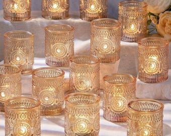 Juego de 36 portavelas votivos dorados - Portavelas de vidrio al por mayor / Portavelas para velas de té para centro de mesa, portavelas para velas de té