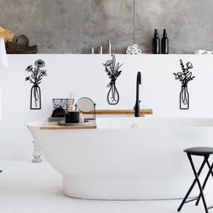 3 piezas de flores de metal para decoración de pared, estilo rústico, estilo granja, color negro, minimalista, para sala de estar, baño, dormitorio y comedor. imagen 5