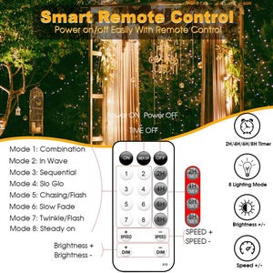 Luces de hadas enchufables de 66 pies, 200 LED USB, luces parpadeantes para dormitorio, luces de alambre de cobre con control remoto y temporizador, 8 modos, luces de cadena impermeables imagen 5