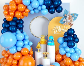Blue Balloons Garland Arch Kit, Navy Blue and Orange Balloon Arch Kit, Orange Latex Balloons Party Balloon For Birthday Decoration Wedding