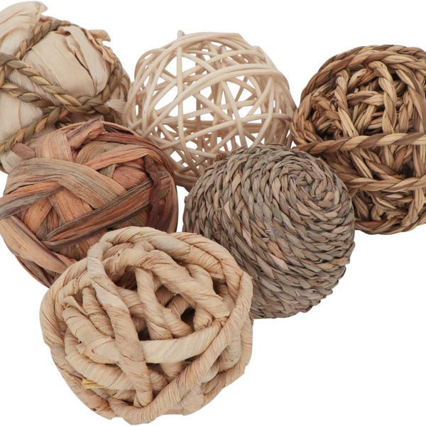Set of 6 Decorative Balls for Centerpiece Bowl Fillers, 2.8 inch Assorted Rattan Wicker Balls Spheres Orbs, Vase Fillers, Home Table Decor