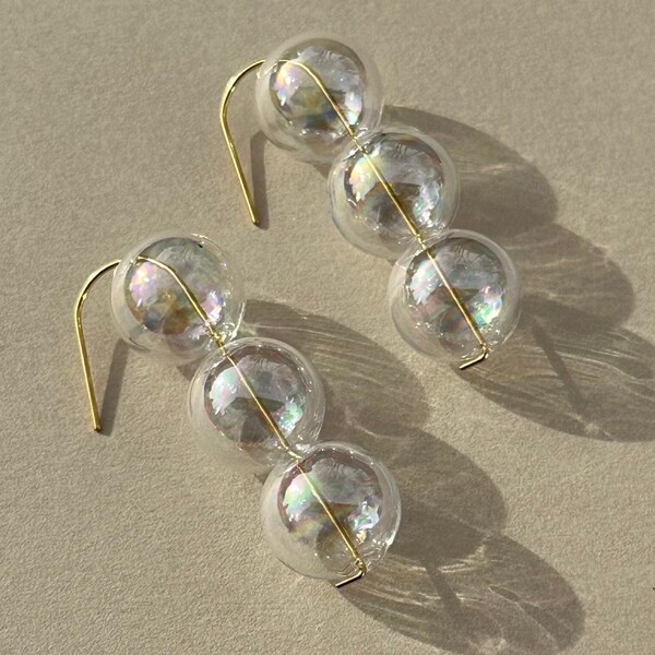 Pearl Luster Drop Earrings with Handblown Glass Bubble Beads