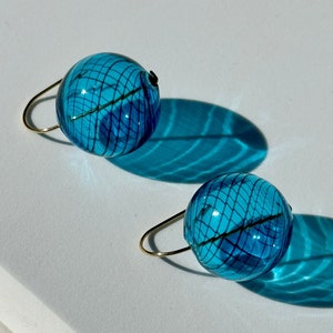 Sapphire Striped Drop Earrings with Handblown Blue Glass Bubble Beads