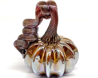 Blown Glass Pumpkin Paperweight - Shiny gold luster color