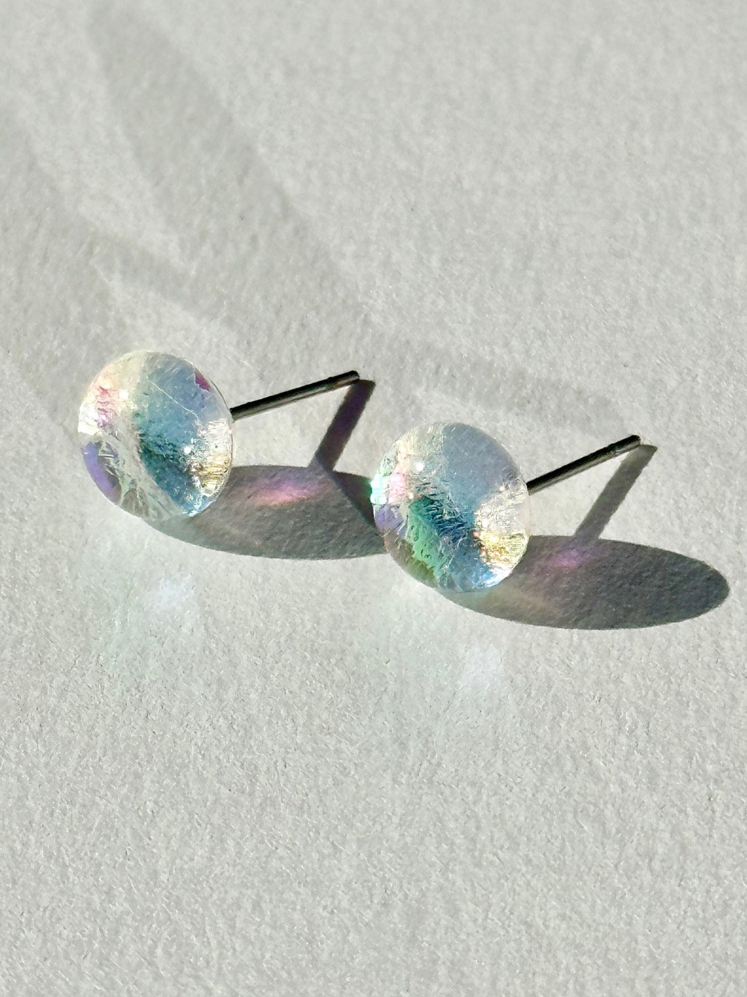Glass Stud Earring in Pearl Dew Drop Handmade Fused Dichroic Glass Etsy