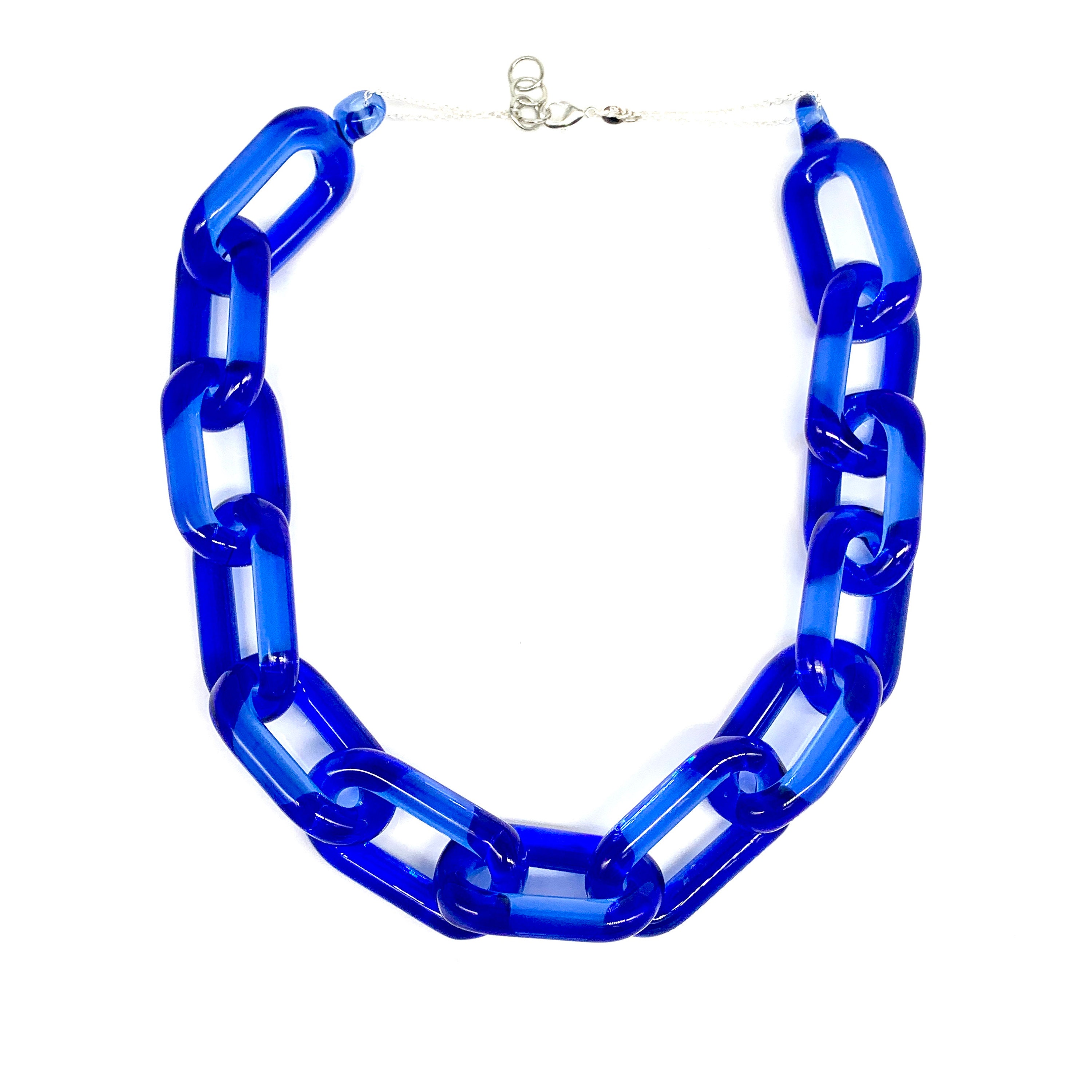 Blue Glass Chain Necklace Sterling Silver Chain Handblown Etsy UK