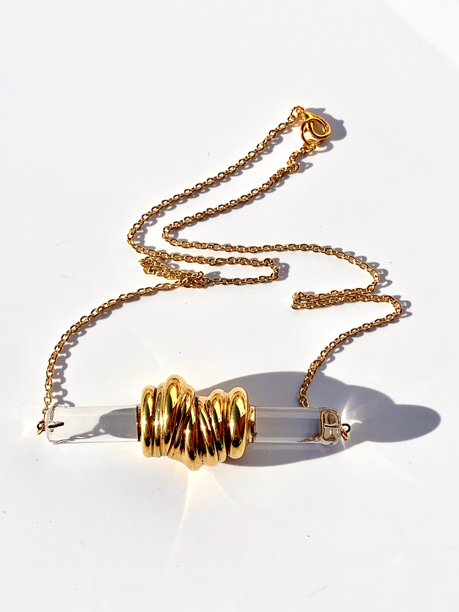 Glass Necklace Dipped in Gold 14k Gold Fill Chain Gold Etsy