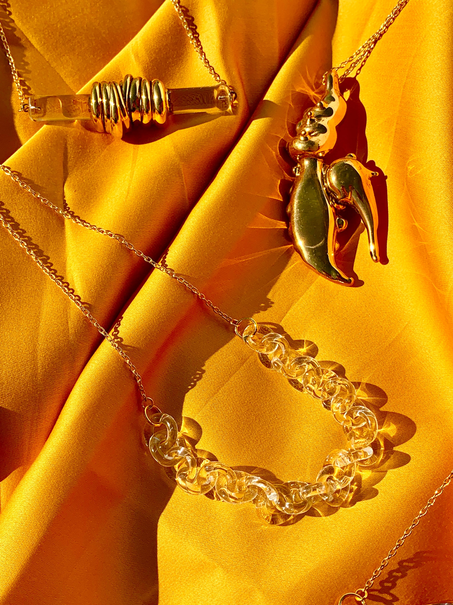 Glass Necklace Dipped in Gold 14k Gold Fill Chain Gold Etsy