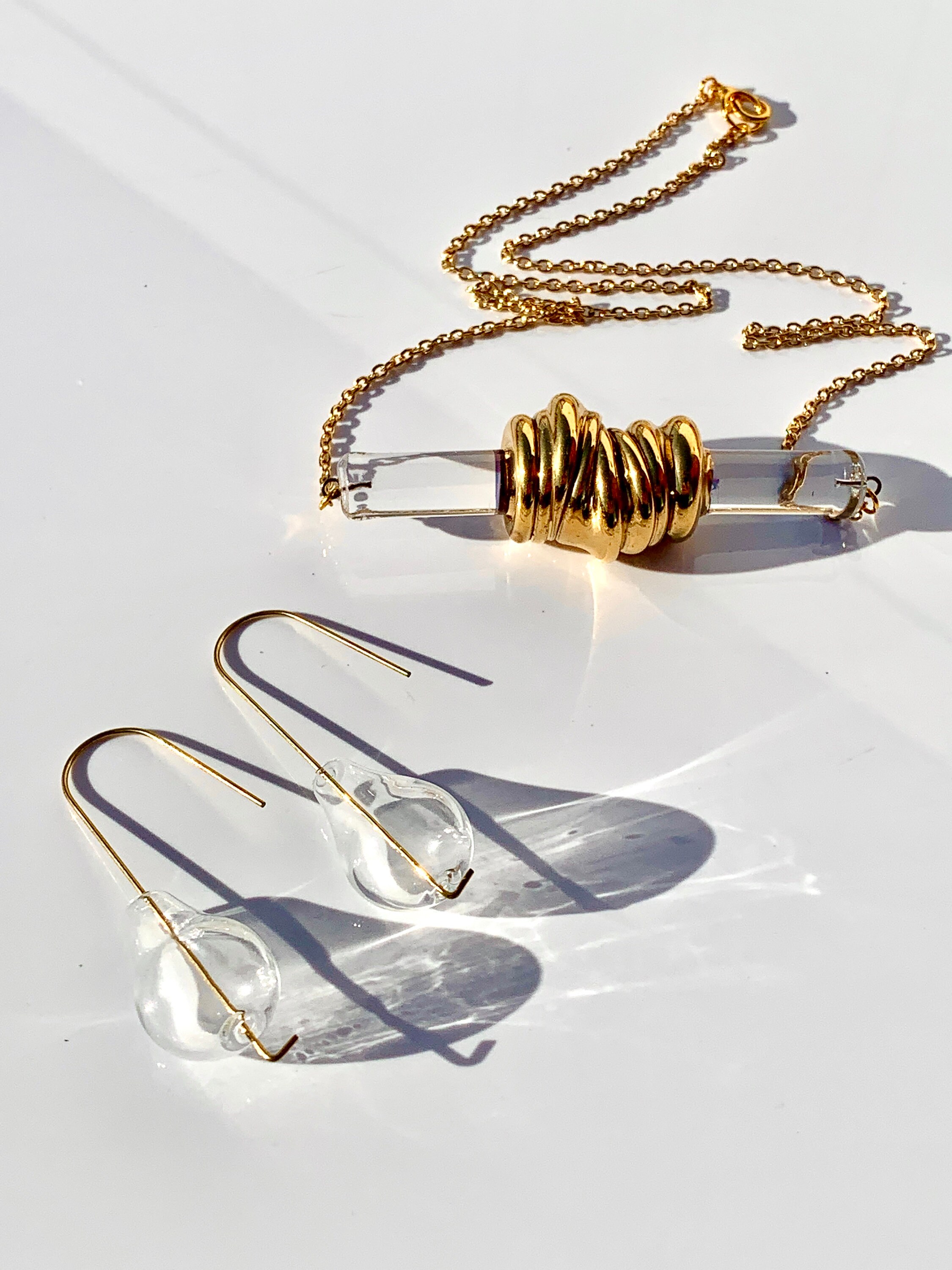 Glass Necklace Dipped in Gold 14k Gold Fill Chain Gold Etsy