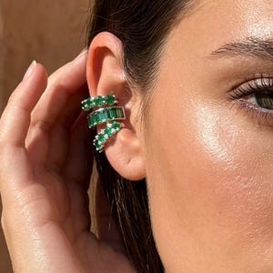 Emerald Ear Cuff Sterling Silver | May Birthstone Jewelry | Green CZ Ear Cuff | No Piercing Cartilage Cuff | Gift for Her
