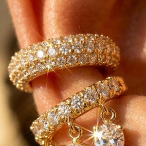 Ear Cuff argent 925 plaqué or | ear cuff pavé ou ear cuff avec cristaux pendants | bijou oreille sans perçage | zirconium 5A