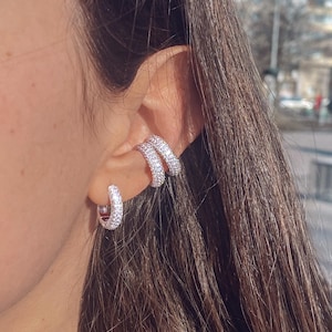 925 Sterling Silver Hoop Earrings Set & Ear Cuff | Dainty Zircon Cartilage Earrings | Minimalist Jewelry Gift for Her