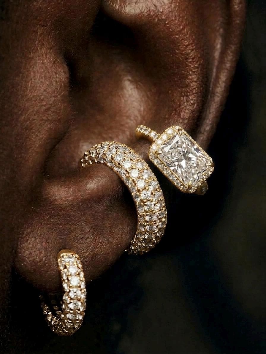 Gold Ear Cuff Set, Luxury Ear Cuff, Statement Ear Cuff, No Piercing…