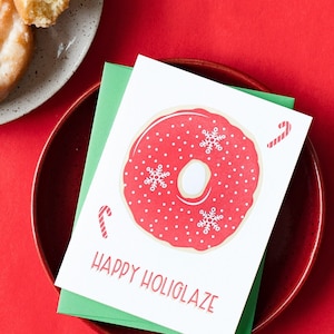 Happy Holiglaze - Punny-kerstkaart - Donut voor feestdagen - Wenskaart boekdruk - Eco-vriendelijke verpakkingsoptie - kerstcadeau 2024