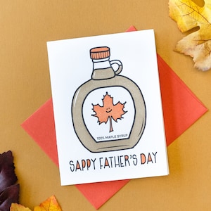 Punny Dad Jokes Letterpress Card - Divertente biglietto per la festa del papà - Sappy Daddy - Bottiglia di sciroppo d'acero - Canada - Amante dei pancake - Da moglie e figli - A2