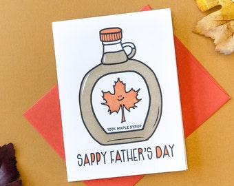 Carte typographique Punny Dad Jokes - carte drôle de fête des pères - Sappy Daddy - bouteille de sirop d'érable - Canada - amateur de crêpes - par femme enfants - A2
