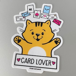 Sticker décoratif en vinyle mat amateur de cartes avec chat - Collectionneur de papeterie - Sticker bouteille d'eau - Sticker pour ordinateur portable 3 pouces - Snail Mail Addict