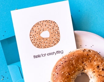 Letterpress Thank You Card - Funny Thank You - Thanks for Everything - Foodie Pun - New York Bagel - Eco-Friendly Packaging Option A2