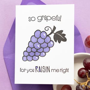 VERKOOP - So Grapeful boekdruk kaart - familie bedankt - Punny Raisin Me Right - grootouderkaart - zoon dochter - dankbaarheid ouder