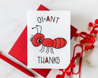 Funny Thank You - Ant Letterpress Card - Gi-Ant Thanks - Ant Pun - Punny Thank You - Card for Girlfriend - Thanks for Hosting - Bestie A2