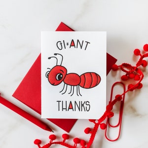 Funny Thank You Ant Letterpress Card Gi-Ant Thanks Ant Pun Punny Thank You Card for Girlfriend Thanks for Hosting Bestie A2 image 1