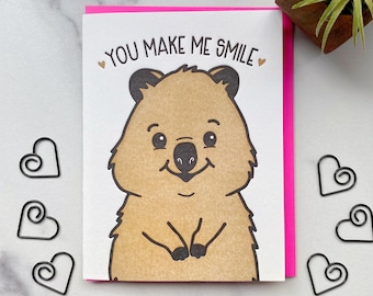 Quokka Love Letterpress Card - Friendship - You Make Me Smile - Cute Valentine's Day - Gift for Friend Girlfriend Boyfriend Husband Wife