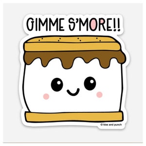 Sticker vinyle mat drôle Gimme S'more - jeu de mots mignon pour gourmets - sticker bouteille d'eau pour ordinateur portable - Bullet Journal - gâterie à la guimauve grillée - 3 pouces