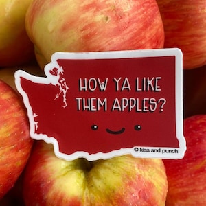 Pegatina divertida y adorable de Washington: "Cómo te gustan las manzanas", pegatina impermeable para portátil, 3 pulgadas, serie Silly State