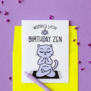 Yogi Cat Letterpress Birthday Card - Funny Zen Cat - Yoga Birthday - Friend Birthday - Birthday Card for Co-Worker - Eco-Friendly Packaging